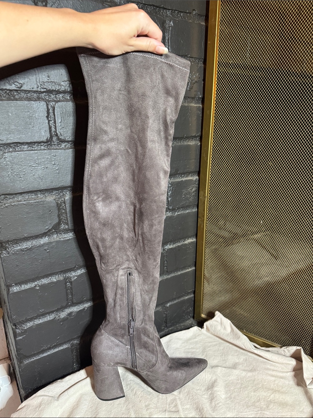 Macy's Gray Over-the-Knee Block Heel Boots - Picture 2 of 5